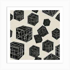 Black cubes floating background Art Print