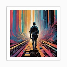 Kips Is Walking Down A Long Path, In The Style Of Bold And Colorful Graphic Design, David , Rainbow (1) Art Print