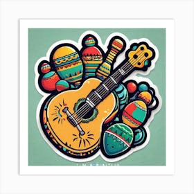 Mexican Guitar And Maracas Sticker 2d Cute Fantasy Dreamy Vector Illustration 2d Flat Centere (11) Art Print