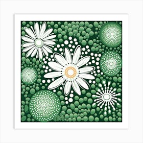 Yayoi Kusama Daisy Inspired Design In Moss Green Art Print