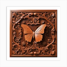 Carved Wood Decorative Panel with Butterfly III Art Print