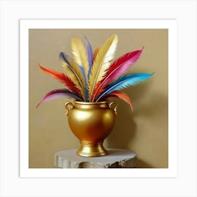 Gold Vase With Feathers 3 Art Print