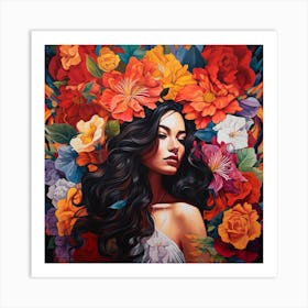 Lady With Flowers Art Print