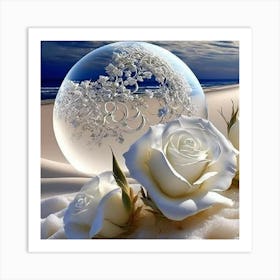 White Roses On The Beach Art Print