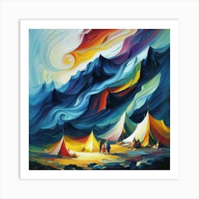 People camping in the middle of the mountains oil painting abstract painting art 18 Art Print