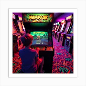 Boy Playing An Arcade Game Art Print