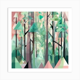 Enchanted Forest Pastel Cubism Style Art Print