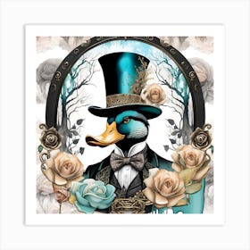 Duck In Top Hat Watercolor Splash Dripping 18 Art Print