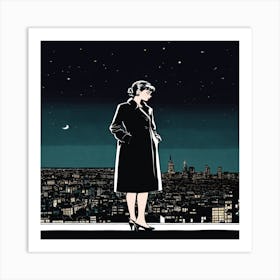 Illustration By Herge Of A City At Night Where A A (1) Art Print