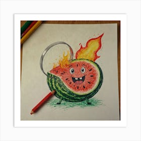 Watermelon On Fire Art Print