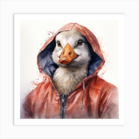 Watercolour Cartoon Goose In A Hoodie 2 Art Print