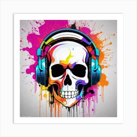 Skull With Headphones 42 Art Print