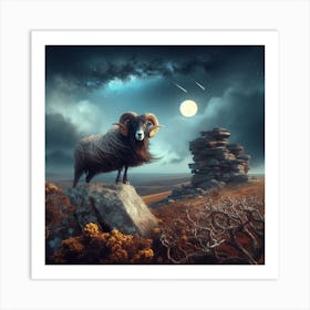 Sheep And Night Sky Art Print