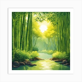 A Stream In A Bamboo Forest At Sun Rise Square Composition 36 Art Print