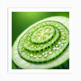 Cucumber Slice With Water Droplets Art Print