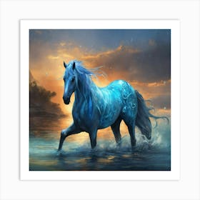 Blue Horse In The Water Art Print