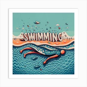 Swimming, Beach life Swimming under the sea. Art Print