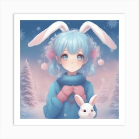 Cute Girl With Bunny Ears Art Print