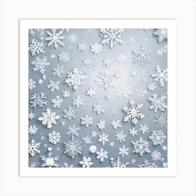 White Snowflakes On A Gray Background Art Print