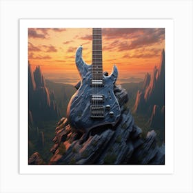 Guitar On A Rock Art Print