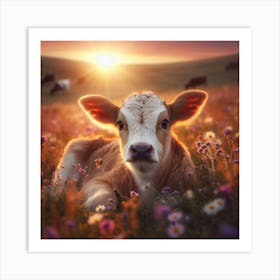 Calf In The Meadow Art Print