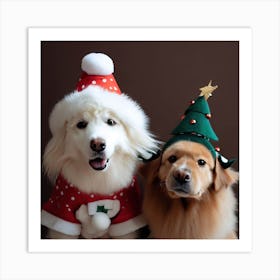 2 Dogs In Christmas Costumes 2 Art Print