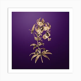 Gold Botanical Turban Lily on Royal Purple n.1903 Art Print