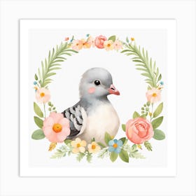 Floral Baby Pigeon Nursery Illustration (16) Art Print