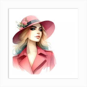 Beautiful Woman In Pink Hat Art Print