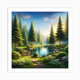 Pond In The Forest 3 Art Print