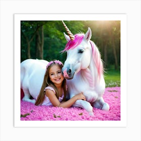 Little Girl With A Unicorn Art Print