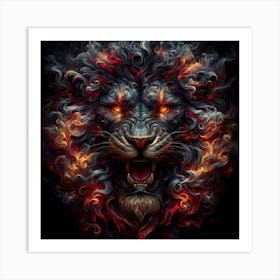 Lion In Flames Art Print