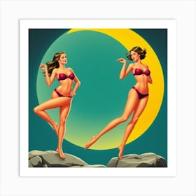 Two Women In Bikinis Art Print