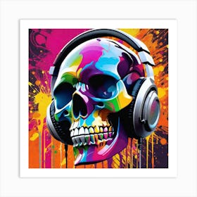 Skull With Headphones 56 Art Print