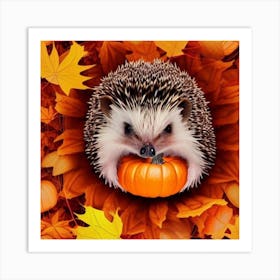 Hedgehog In Autumn Leaves Art Print