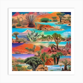 Desert Landscape, A Vibrant Collage Of Different Ecosystems Deserts Forests Oceans Seamlessly Blending Together Art Print