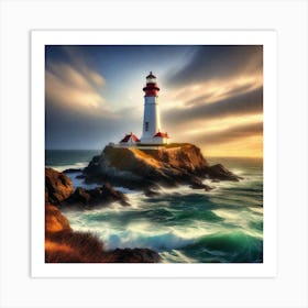 Lighthouse At Sunset 11 Art Print