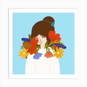 Girl With Flowers Art Print