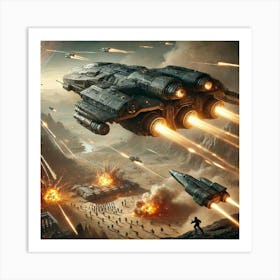 A Dramatic Scene Depicting A Basilisk Class Gunshi Converted Art Print