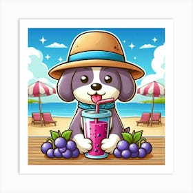 Dog At The Beach Art Print