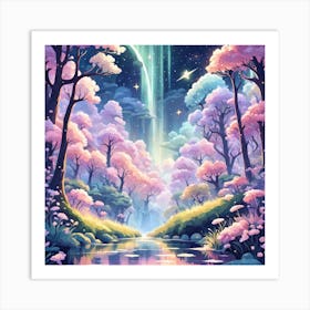 A Fantasy Forest With Twinkling Stars In Pastel Tone Square Composition 344 Art Print