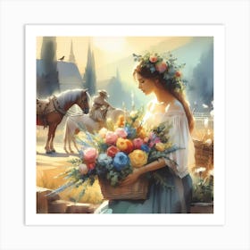 Girl With Flowers 16 Art Print