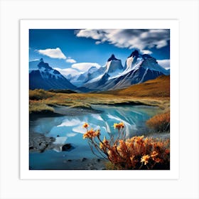 Landscape Torres Del Paine National Park Wild Flower Field Art Print