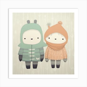 Cute Couple In Winter Clothes Art Print