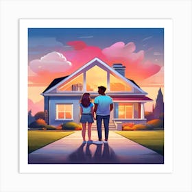 Couple Standing In Front Of House Art Print