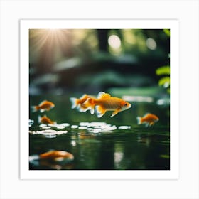 Goldfish Swimming In A forest Pond 1 Art Print