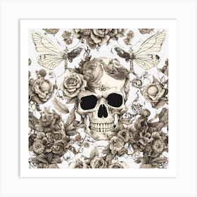 Skull And Roses 1 Art Print