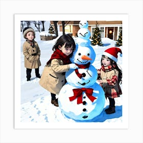 Snowman Building Art Print