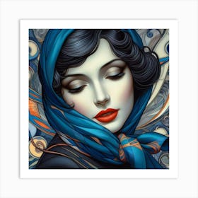 Woman In A Blue Scarf Art Print