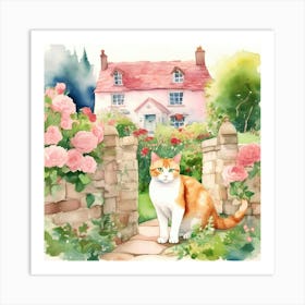 Pink Cottage Cat Art Print